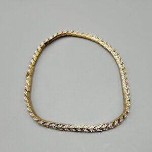 Gold Tone Chevron Tennis Bracelet 8" Clear Stone